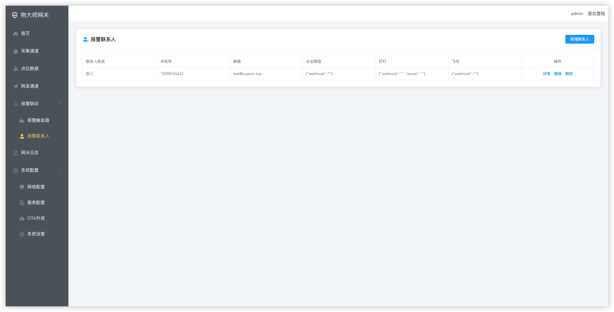 报警联系人管理页面